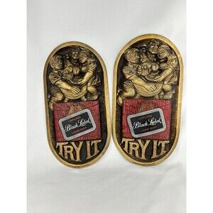 2 Vintage Carling Black‎ Label Lager Beer Plastic Ad Sign Man Cave Pub Bar Decor